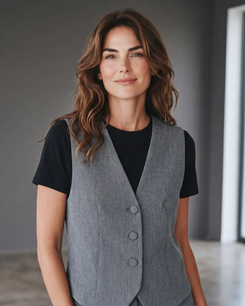 Chaleco y pantalón de sastre gris para mujer, de Mena