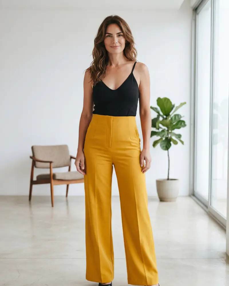 Pantalón de vestir mostaza de tiro alto, de Mena